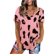 Inkach Women'S Tops Summer Leopard Print Short Sleeve T-Shirt Casual Blouse