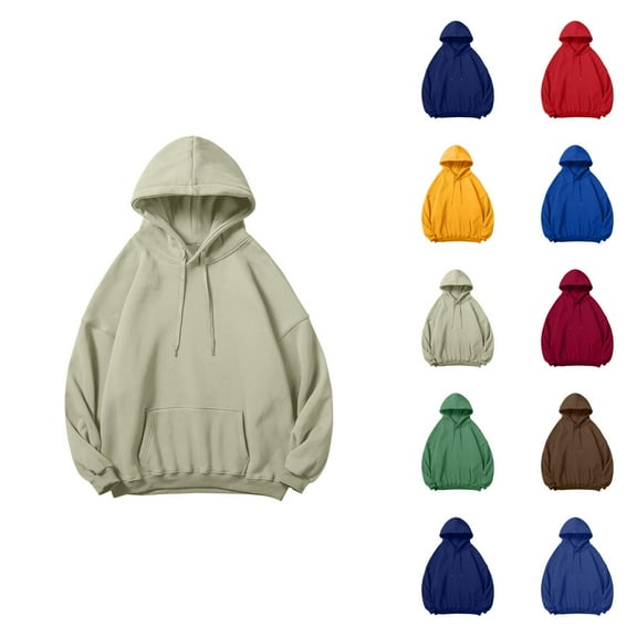 Men's Plain Hoodie 2025 Fall Winter Long Sleeve Drop Shoulder Basic Hooded Sweatshirt with Pockets Pullover Tops