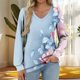 thumbnail image 1 of Heisall Women's Tops Spring Autumn 2025 New Arrival Long Sleeve V-Neck Loose Casual T-shirts with All-over Print Fashion, 1 of 5