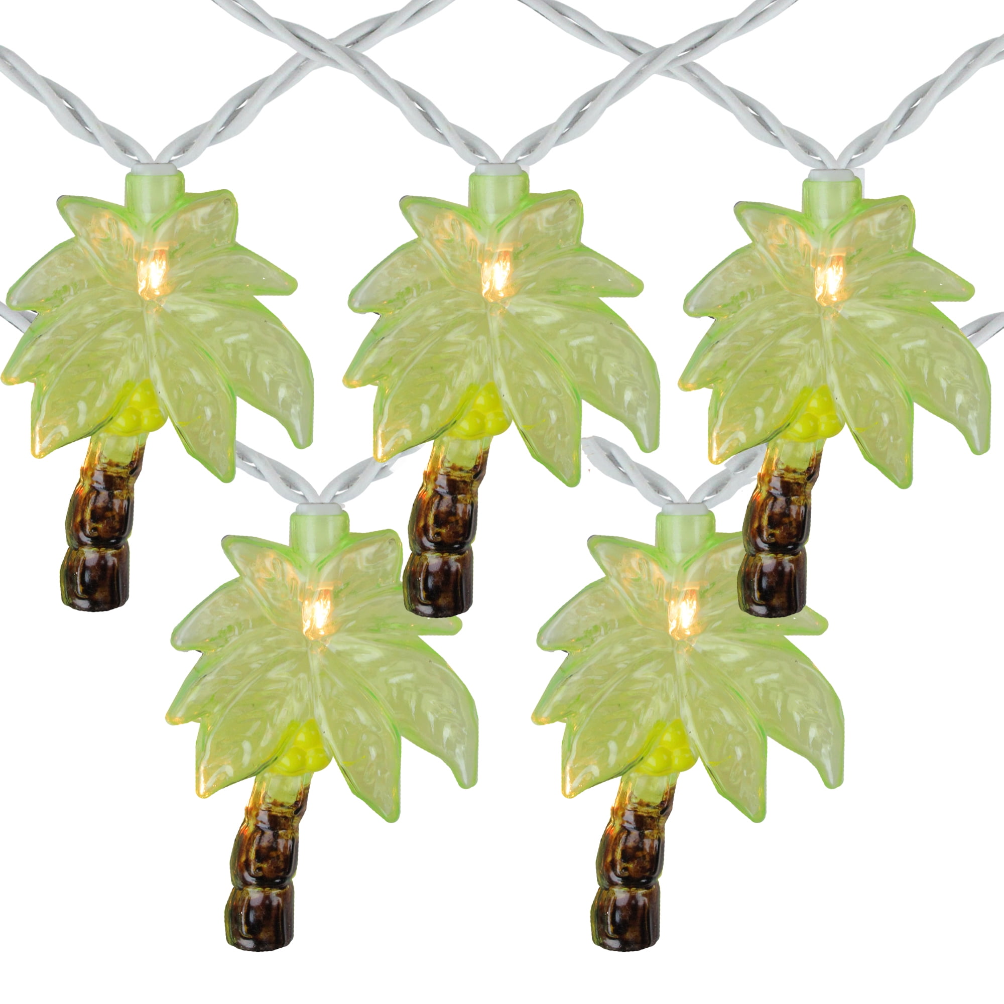 10Count Green Tropical Palm Tree Outdoor Patio String Light Set, 7.25ft White Wire