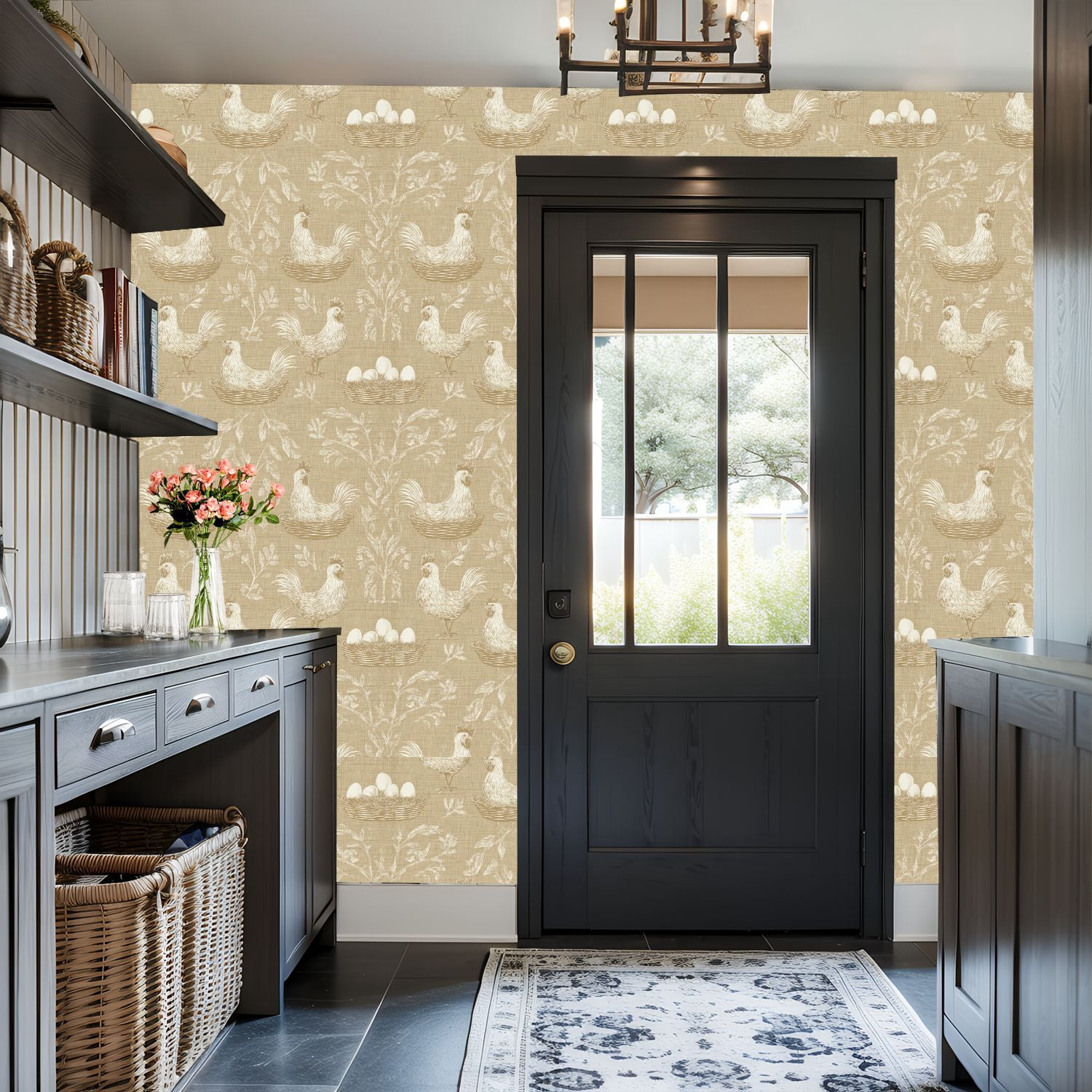 Peel and Stick Wallpaper 17.7in x 9.8ft Rustic Farmhouse Chicken Nesting Neutral Beige Contact Paper Vinyl Waterproof Self Adhesive Wall Paper for Bedroom Shelf Cabinet Renter Friendly