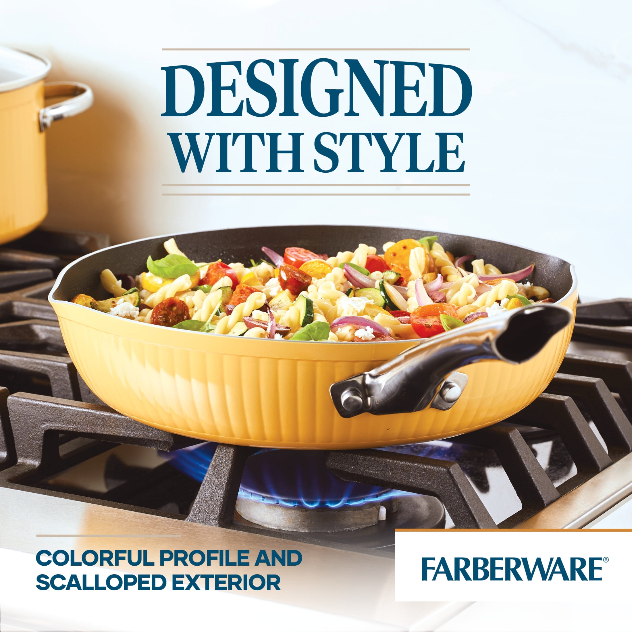 Farberware Style 11.25 Inch Nonstick Frying Pan, Dishwasher Safe and Oven Safe to 500°F, Yellow