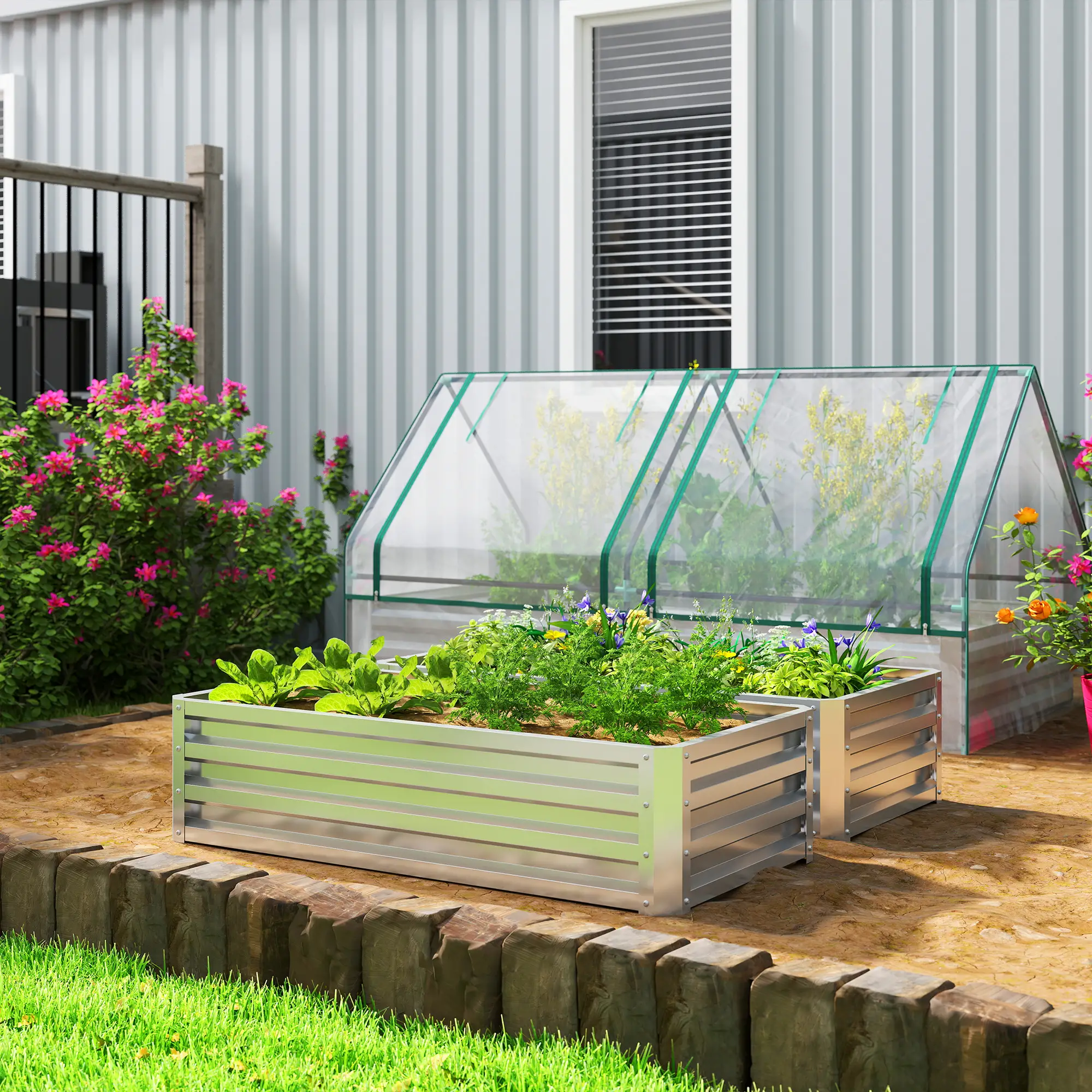 Raised Garden Bed with PE Greenhouse