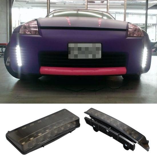Fog Lights Compatible With 2003-2005 Nissan 350Z Front Bumper Smoked LED DRL Reflector Fog Lamps by IKON MOTORSPORTS 