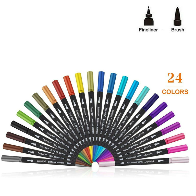 24 Color Watercolor Soft Flexible Brush Tip Pens Set - Fine, Broad Lines,  Vibrant, 24 Brush Pen Set - Kroger
