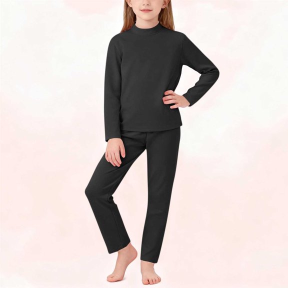 Spazoro Girls Outfit Sets Size 0-13Y, Solid Color Spring and Fall 2 PC Casual Fleece Long Sleeved Shirts & Pants Sets for Kids Black