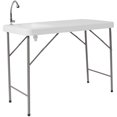 thumbnail image 1 of 4-Foot Granite White Plastic Folding Table with Sink, 1 of 9