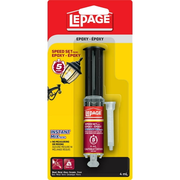 LePage Speed Set Instant Mix Epoxy, Clear Amber, 14 ml Syringe