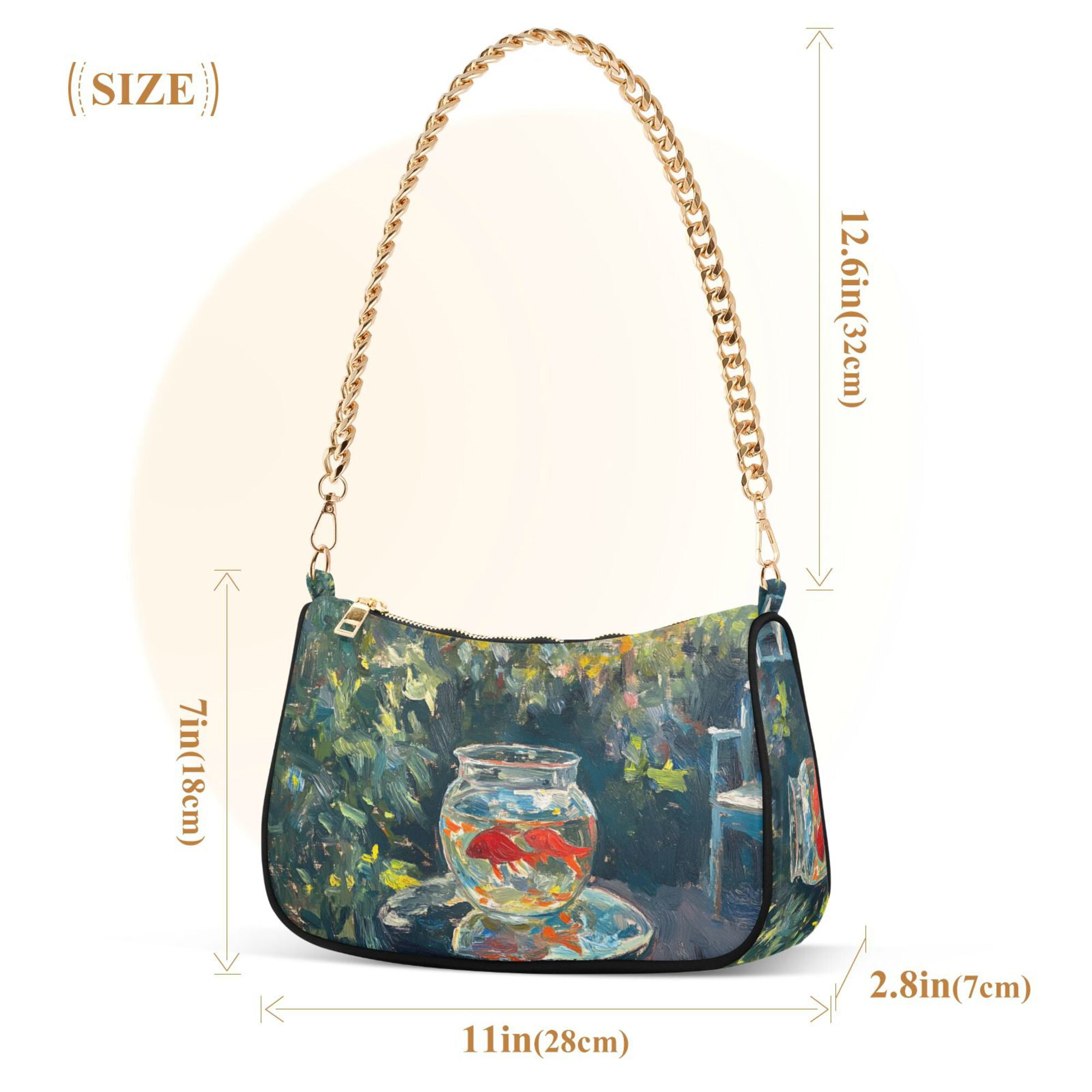 FORMRS Womens Shoulder Bag with Chain Strap Clutch Purse Cute Tote Handbag, Sunshine Goldfish