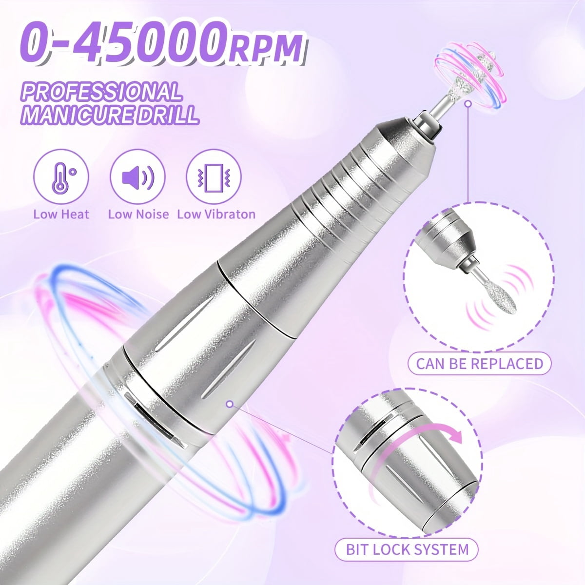 PRYZUNA Professional Nail Drill – 45001 RPM Rechargeable Cordless Electric Nail File with LCD Display for Acrylic & Gel Nails