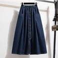 thumbnail image 4 of Curuila Womens Denim Skirts With Pocket Solid Color Elastic Waistband Elegant Long Skirts For Women Size L, 4 of 6