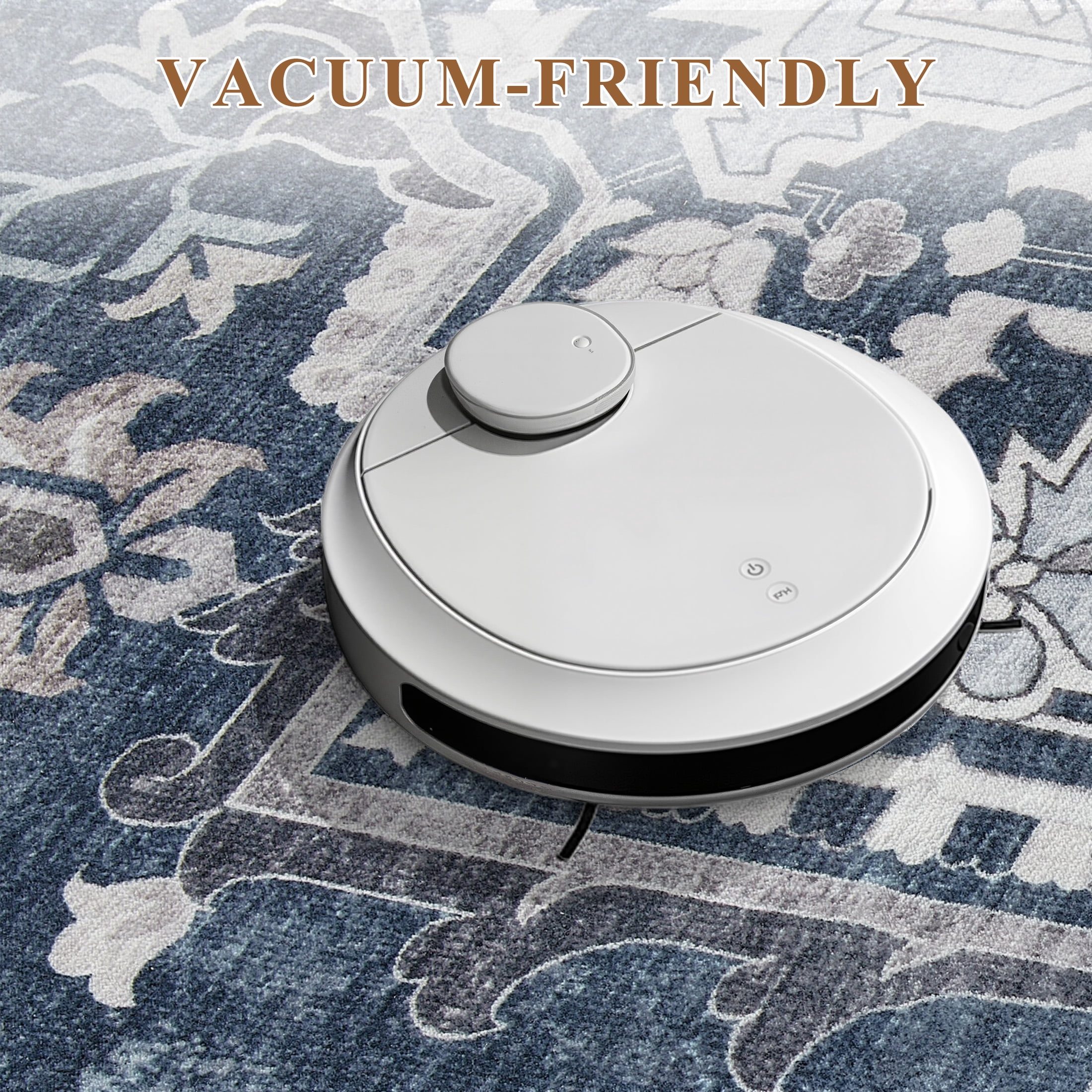 UERMEI 8x10 Washable Area Rugs for Living Room, Modern Vintage Printed Rug, Vacuum-Friendly, Non Slip Indoor Rug for Bedroom Dining Room Home Decor Carpet, Blue