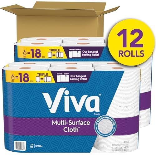 Viva Multi-Surface Cloth Paper Towels, 12 Triple Rolls, 165 Sheets Per Roll 2 Packs of 6