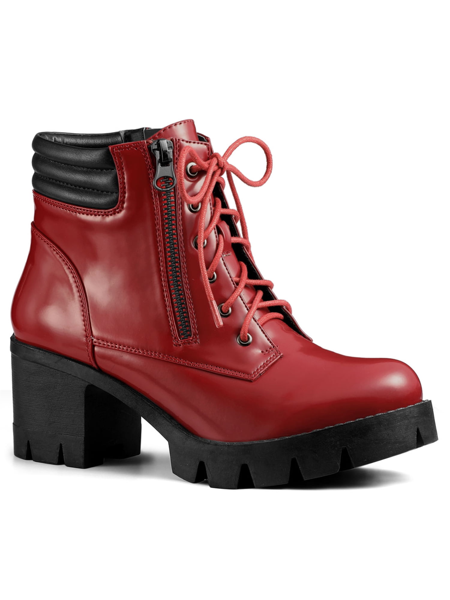 women's lace up block heel boots