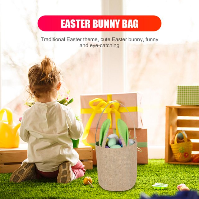 Bolsas De Conejo De Pascua Cesta de conejito de Pascua, tela de yute, bolsas de Pascua para niños, cubeta de huevos (verde)