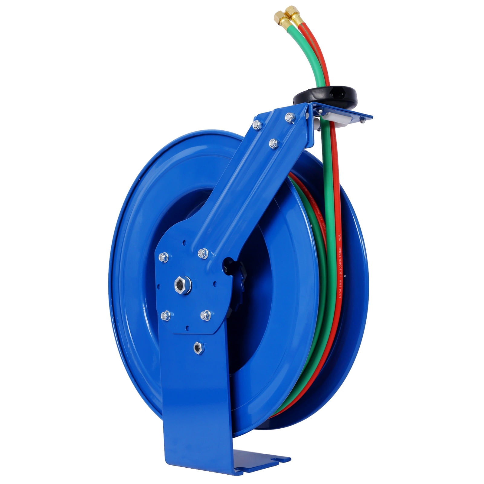 Heavy Duty Welding Hose Reel, 1/4" x 50' Retractable Twin Oxygen/Acetylene Reel with 200PSI Rubber Hoses, Industrial Steel Construction