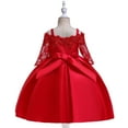 thumbnail image 5 of Odeerbi Girls Dress Baby Girls Clothes Toddler Solid Color Embroidery Lace Short Sleeve Bowknot Birthday Party Gown Kids Dresses Red, 5 of 9