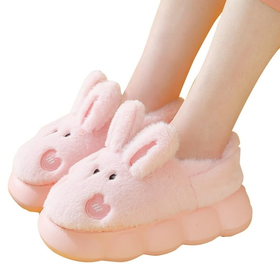 XIMIN Teen Girls Ankle Shoes Thick Plush Bunny Slippers for Women Warm Fuzzy and Comfy Shoes Winter Non Slip Comfortable Bedroom Slippers Warm House Shoes Indoor and Outdoor(Pink,US 5.5-6.5)