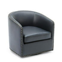 Tyler Midnight Blue Faux Leather Swivel Arm Chair with Nailhead Trim
