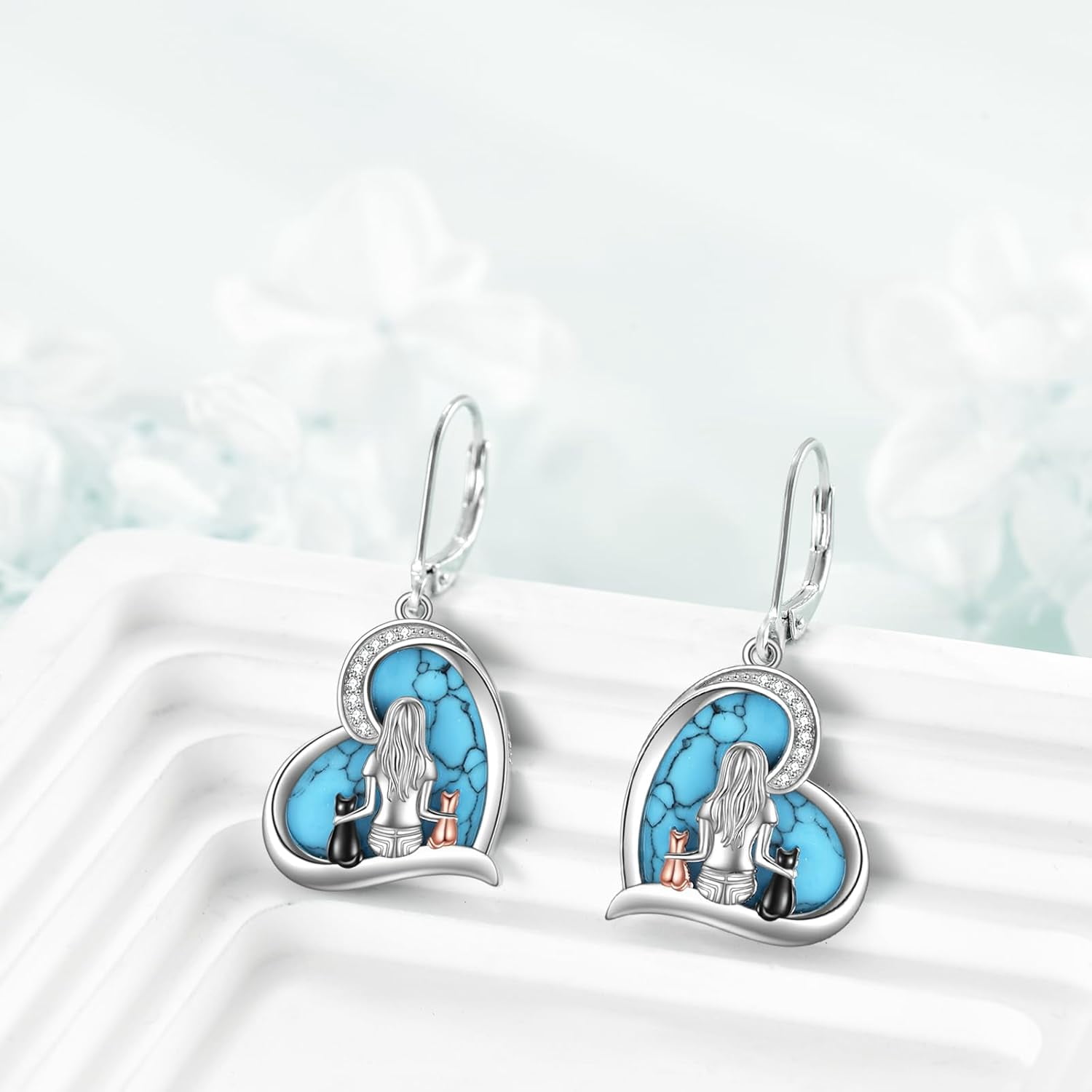 Cat Earrings Sterling Silver Dangle Drop Leverback Earrings Jewelry Gifts for Women