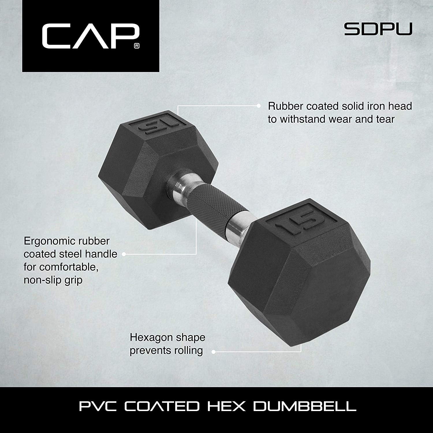 CAP Barbell SDPU Urethane Hex Dumbbell Set with Inlaid Ergonomic Handles - 5, 10, 15, 20, 25 lbs (5 pairs) - Odorless Dumbbells