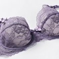 thumbnail image 3 of Gibobby Conjunto de lencería de encaje Conjunto de sujetador de encaje sin cojín, sexy, transparente, delgado, de lencería para mujer(Morado, 75C), 3 of 5