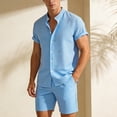 thumbnail image 2 of IWRICH Men's Two Piece Outfit Shorts Casual Short Sleeve Button down Shirt and Beach Shorts Set Summer Vacation Outfits Sky Blue XL, 2 of 6