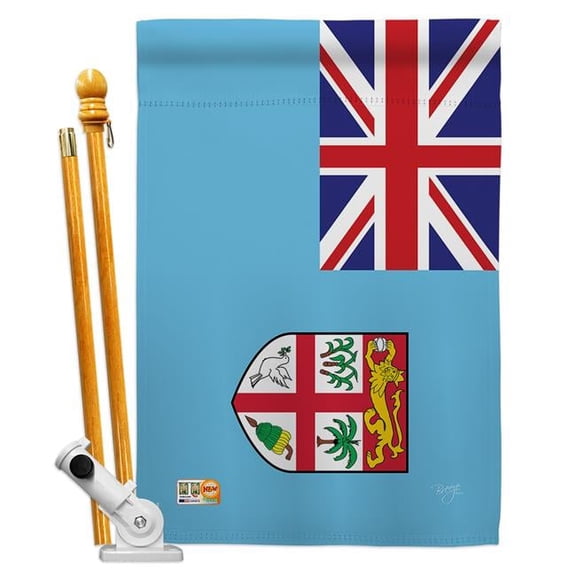 Breeze Decor BD-CY-HS-108264-IP-BO-D-US15-BD 28 x 40 in. Fiji Flags of the World Nationality Impressions Decorative Vertical Double Sided House Flag Set with Pole Bracket & Hardware
