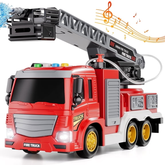 ConeWhale Fire Truck Toy Set with Rotating Ladder, Lights & Sounds for Kids 3-8 Years Old, Toddler City Fire Engine Toys for Boys & Girls, Birthday Gifts for Age 3 