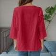 thumbnail image 5 of Boho Tops for Women Blouses Dressy Casual V Neck 3/4 Sleeve Shirts Spring Outfits Trendy Vacation Clothes Red 2XL, 5 of 5