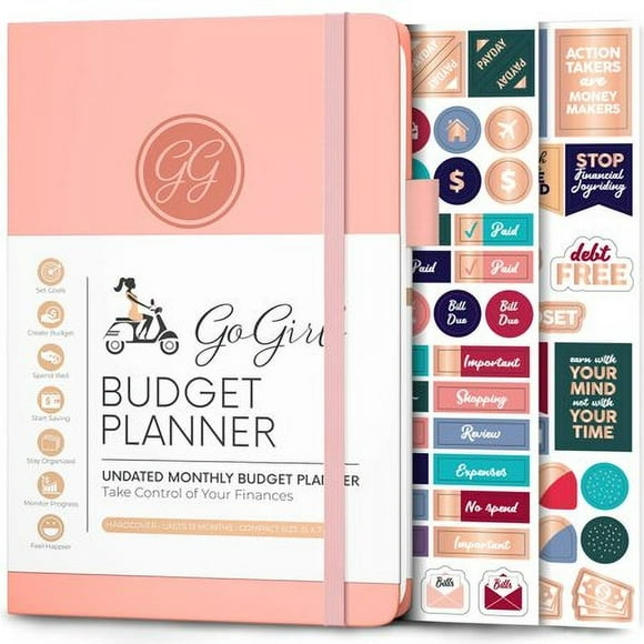 gogirl Planificateur Budget et Organisateur de Factures Mensuel - Organisateur de Planificateur Financier Livre de Budget pour Contrôler Votre Argent Non Daté - Commencer à Tout Moment, 53 x 77, Dure 1 An - Pêche Rose