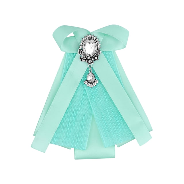 INSPIRAR CHIC Accesorios de pajarita de broche para mujer con cristal y cinta de perlas, pajarita azul aqua, talla única