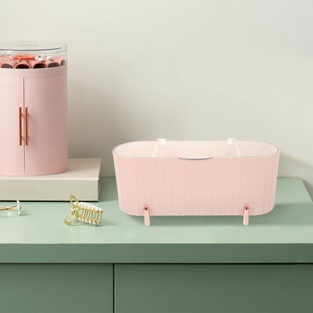 WHAMVOX Bathroom Organizer 1Pcs Pink Makeup Storage Box With Feature For Vanity Countertop