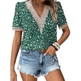 thumbnail image 4 of DYMADE Women's Summer Short Sleeve Floral Print Lace Stitching Tunic Blouses Tops, 4 of 5