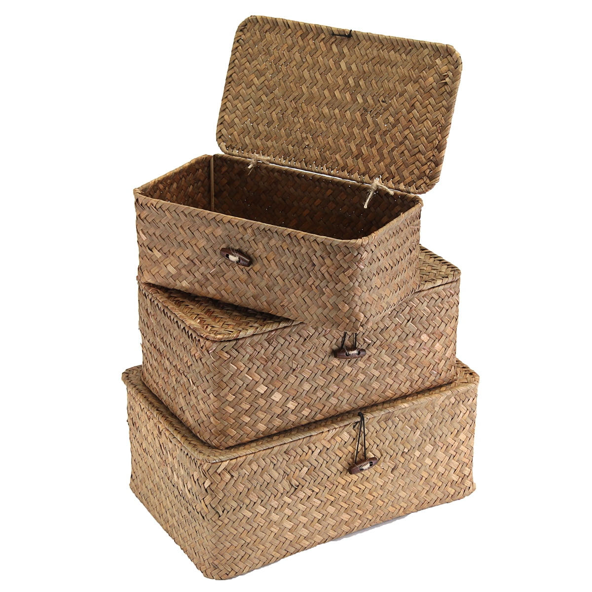Multipurpose Classic Water Hyacinth Woven Tapered Storage Basket Chests