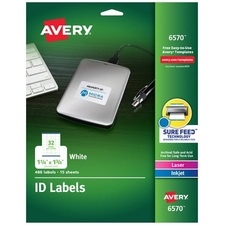 Avery ID Labels, Permanent Adhesive, 1-1/4” x 1-3/4”, 480 Labels