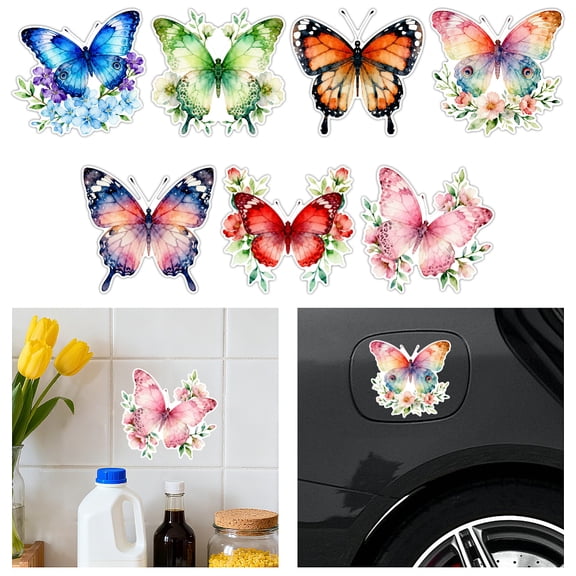 Reflective Vinyl Car Stickers Waterproof Decals for Vehicle Decoration Butterfly 148x155mm 7pcs/set DIY