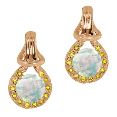 1.50 Ct Round Simulated Opal Sapphire Gold Plated 925 Silver Earrings