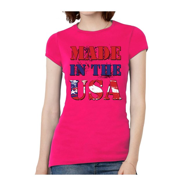 T-Shirt à Manches Courtes pour Femmes Fabriqué aux USA - Rose Vif - 2TG