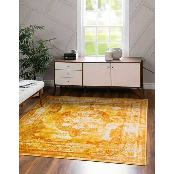 Rugs.com Monte Carlo Collection Rug – 6' Square Orange Medium Rug Perfect For Living Rooms, Kitchens, Entryways