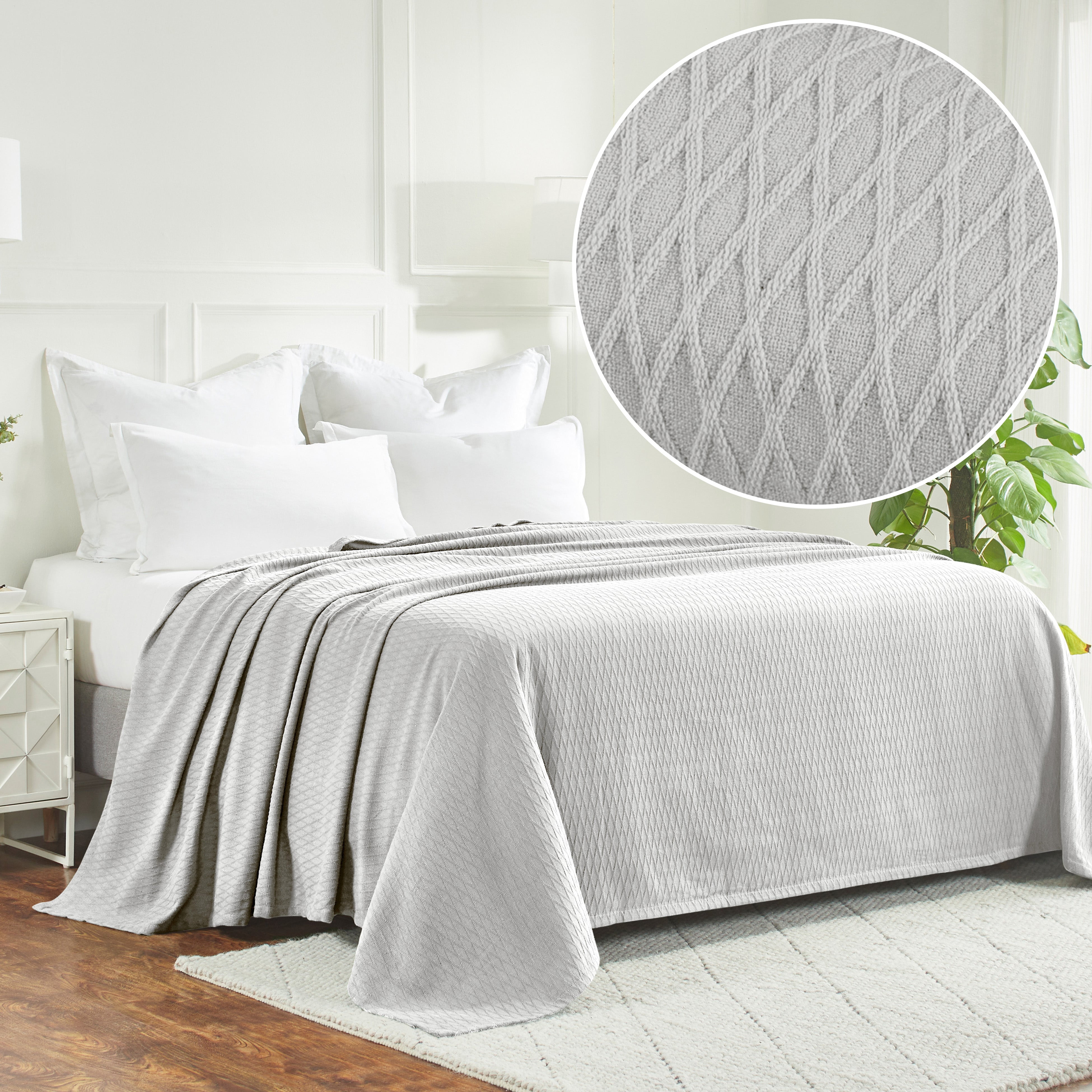 Superior Diamond Weave Cotton Blanket All Season Bed Blankets, King, Platinum