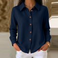 thumbnail image 2 of WULMLEO Waffle Knit Button Down Shirts for Women Casual Oversized Long Sleeve Collared Sweater Dressy Blouse Fall Tops Navy 2XL, 2 of 6