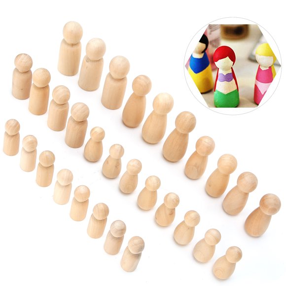 30Pcs Wooden Peg Doll Unfinished Doll Crafts Little Wood Doll Bodies Wood Peg Doll Family People For DIY Crafts