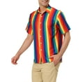 thumbnail image 4 of MODA NOVA Big & Tall Men's Striped Shirt Short Sleeve Button Down Beach Shirt Rainbow Yellow LT, 4 of 6