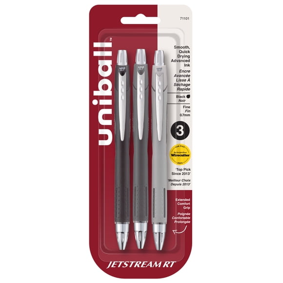 Stylo à bille uniball™ Jetstream RT, pointe fine (0,7 mm), noir, paquet de 3