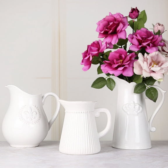 MLINS Flowers Relief Milk Jug Vase Solid Color Vase 14.50X14.50X11.50CM White