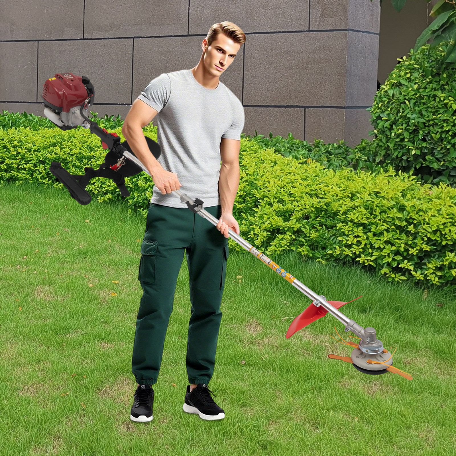 35.88CC 4 Stroke Gas String Weed Trimmer, 0.75kw Weed Eater Weed Wacker Grass Cutter with 80ml Oil Tank