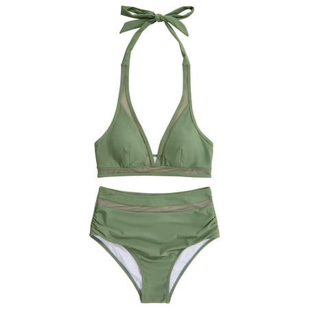 Spentoper Women s High Waist Bikini Sets for Women Push Up Bikini Sets for Women 2 Piece Swimsuits Set Green XL