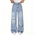 thumbnail image 2 of Wide Leg Jeans with Elastic Waist Girls Wide Leg Jeans Kids Elastic Waist Casual Denim Pants with Pockets 4 to 14 Years, 2 of 7