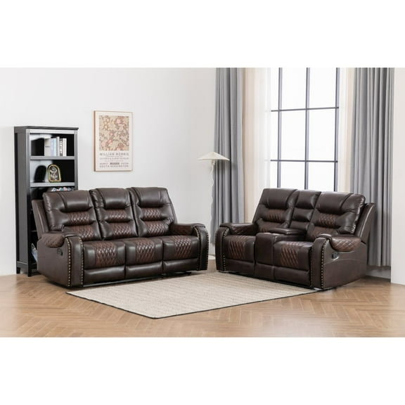 Ilyiano Two Tone Faux Leather 2-PC Livingroom Reclining Set In Brown
